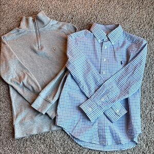Ralph Lauren Blue Check Button-Down & Gray Quarter-Zip Pullover
